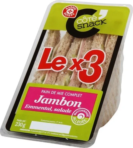 Sandwich club triple jambon emmental salade
