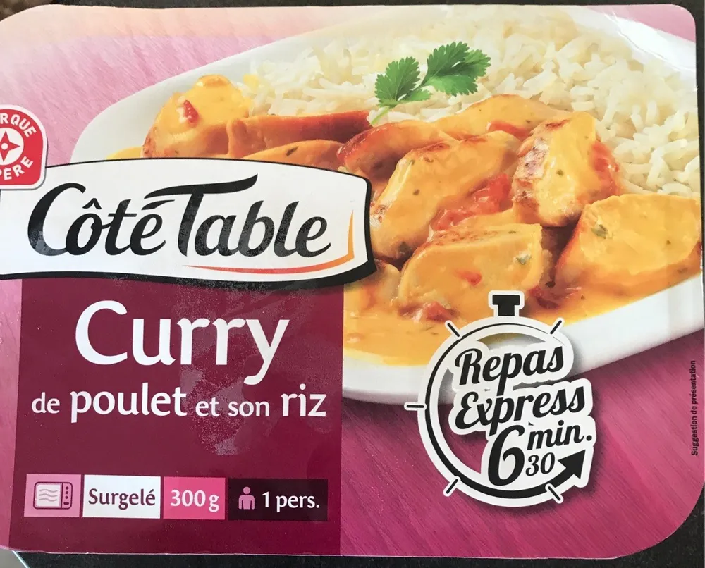 Poulet au curry et riz surgelé