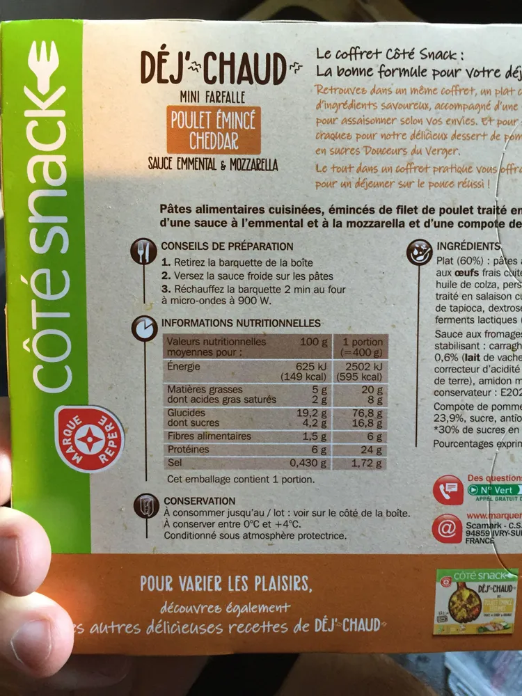 Coffret déj chaud mini farfalle et poulet émincé cheddar