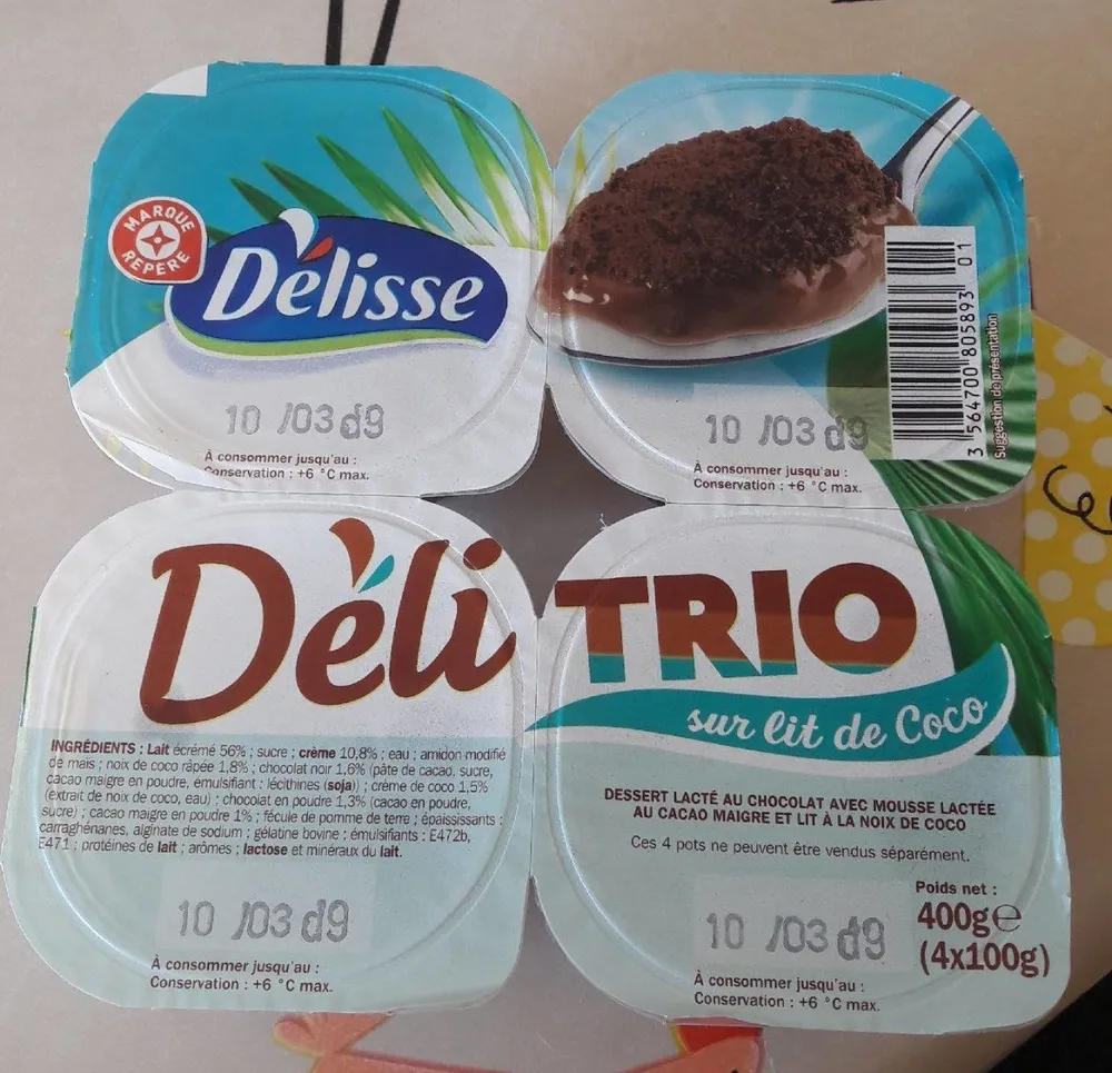 Déli'trio chocolat sur lit de coco