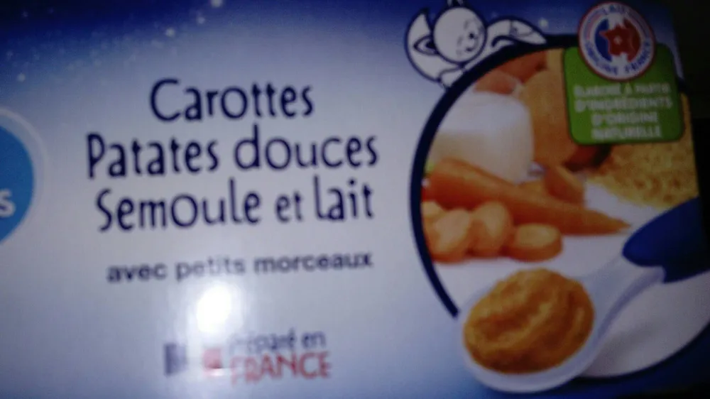 Carottes patates douces semoule et lait