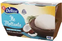 Iles flottantes à la noix de coco sur lit de crème chocolat
