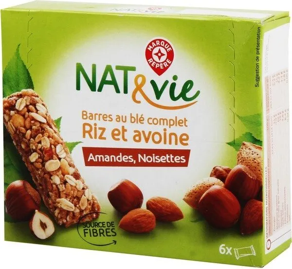 Barres céréales au blé complet amandes et noisettes x 6