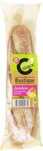 Sandwich baguette de campagne jambon emmental salade