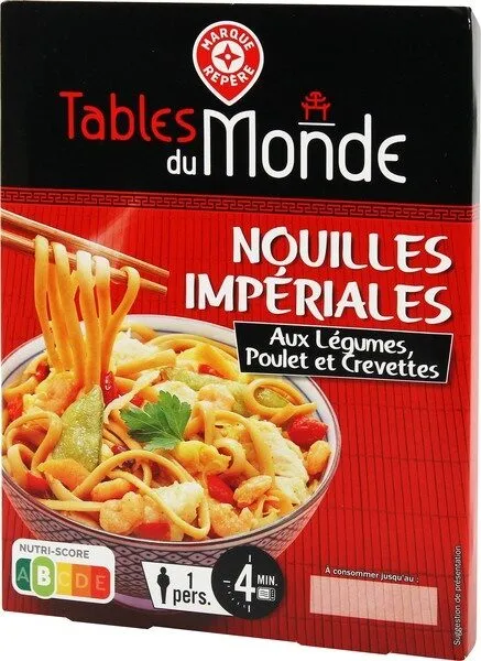 Nouilles impériales aux légumes, poulet et crevettes