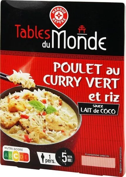 Poulet au curry vert et riz sauce lait de coco