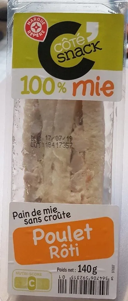 Pain de mie sans croûte poulet rôti