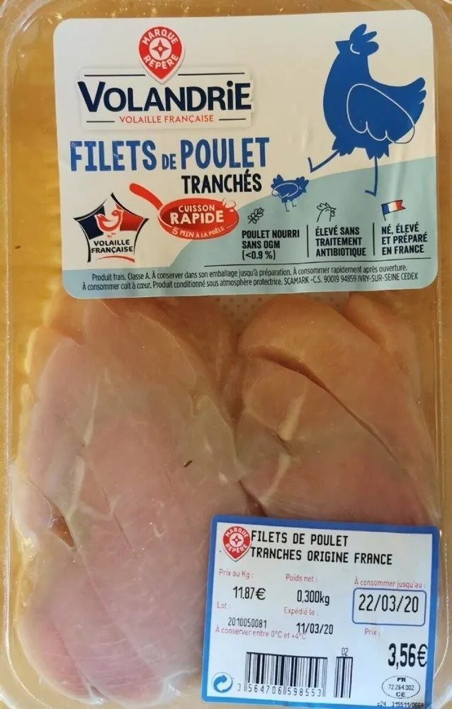 filets de poulet tranchés