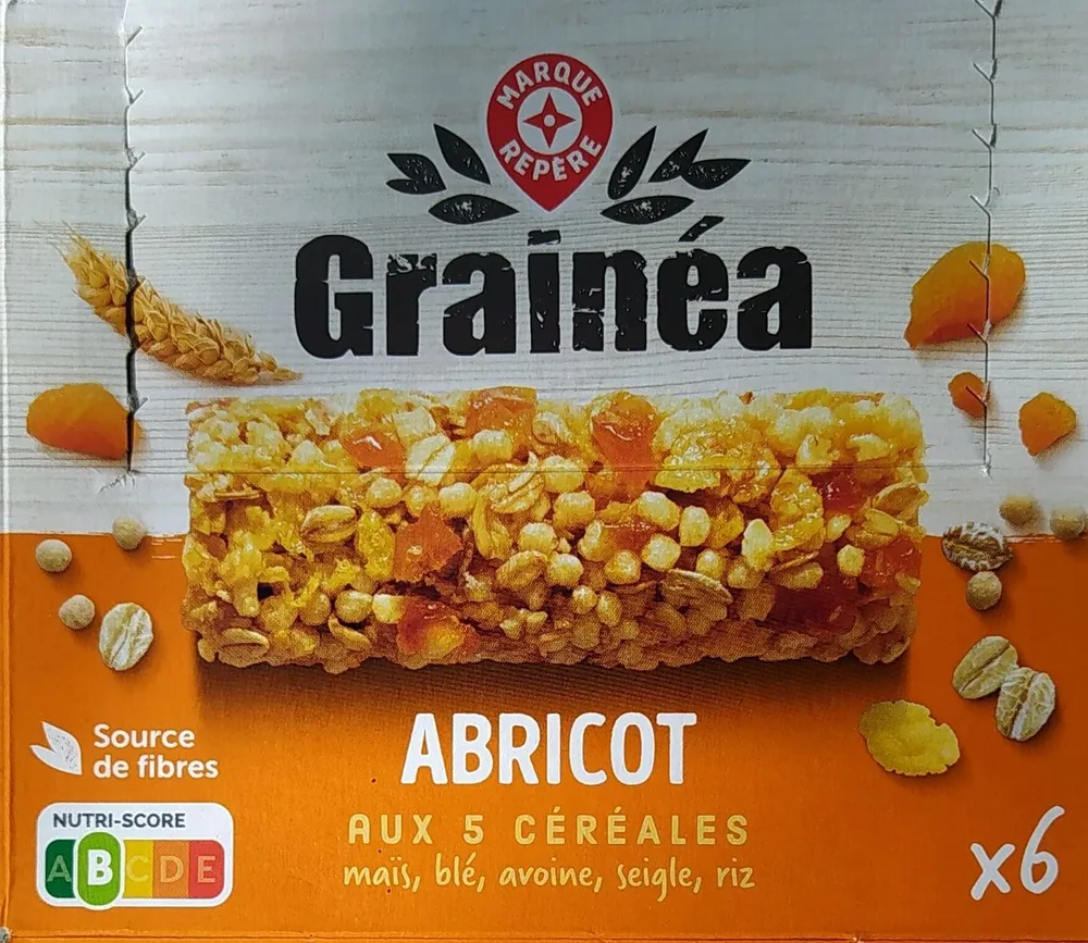 Grainéa Abricot barres aux 5 céréales Maîs,Blé, Seigle, Riz  x 6 barres
