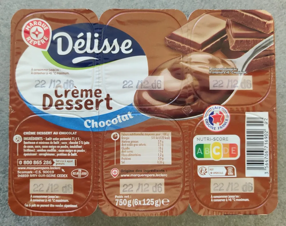 Crème dessert chocolat 750g (6x125)