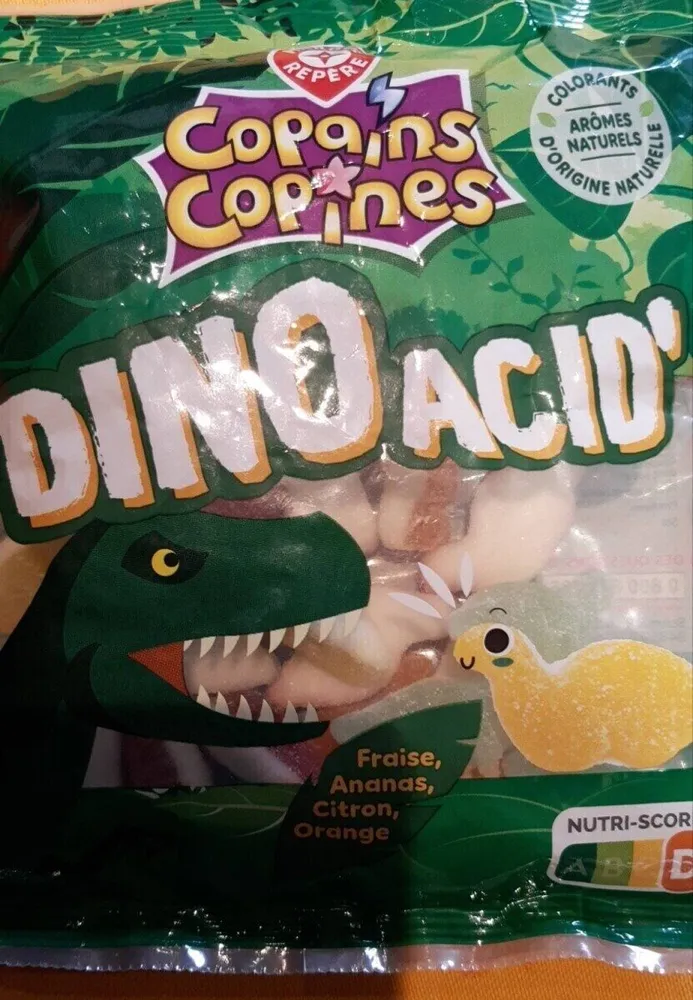 Dinosaures acid - Confiserie gélifiées goût fraise, citron, orange