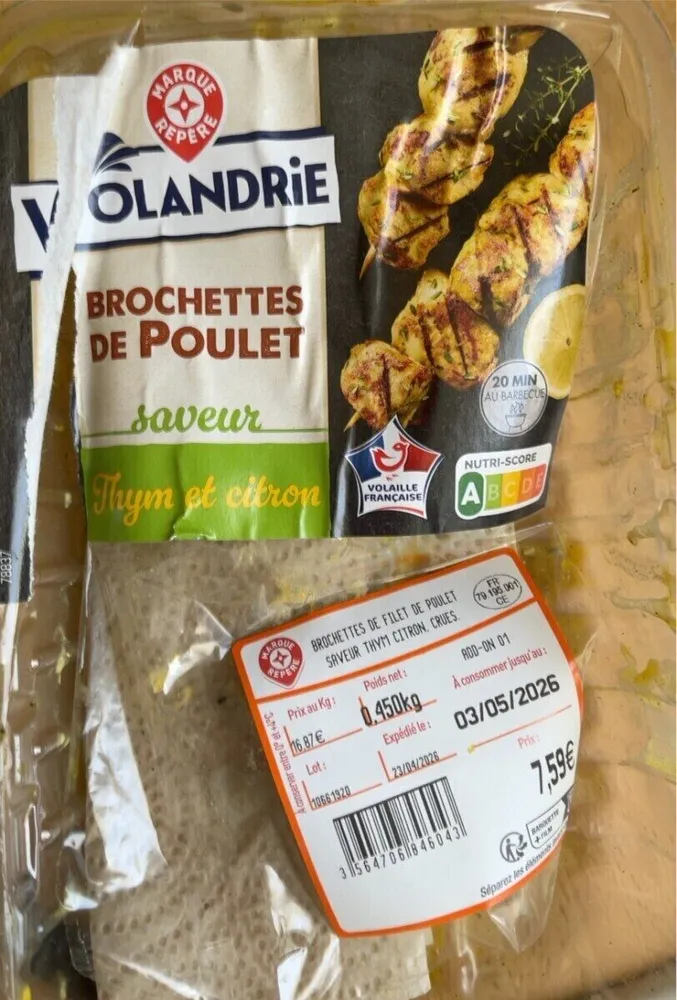 Brochette de poulet saveur thym et citron