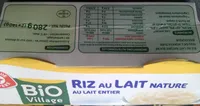 Riz au lait nature au lait entier