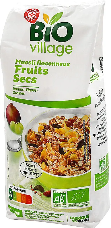 Muesli floconneux fruits secs Raisins figues abricots graines