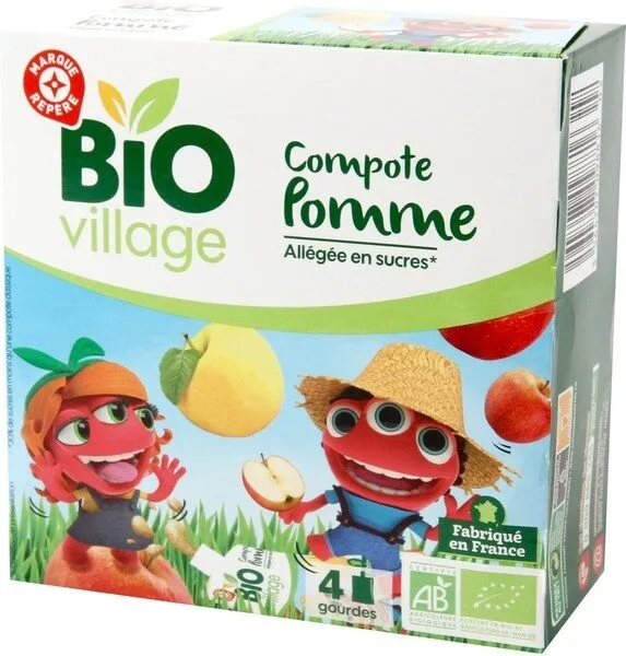 Compote de pomme allégée en sucre gourde bio 4 x 90 g