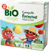 Compote de pomme allégée en sucre gourde bio 4 x 90 g