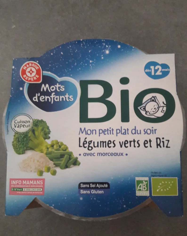Assiette bio Mots d'Enfants Légumes verts/riz 12 mois