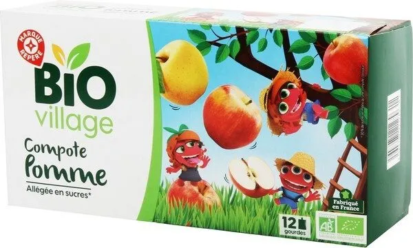 Compote de pomme allégée en sucre gourde bio 12 x 90 g
