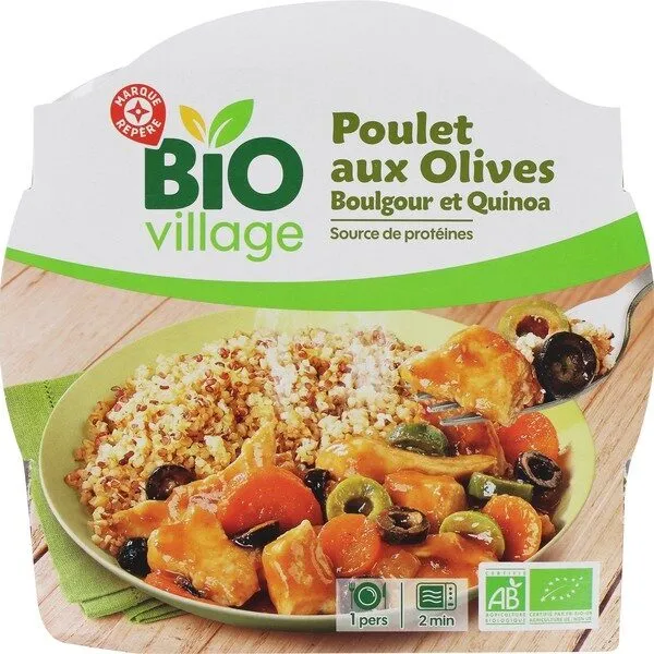 Poulet aux olives avec boulgour et quinoa bio