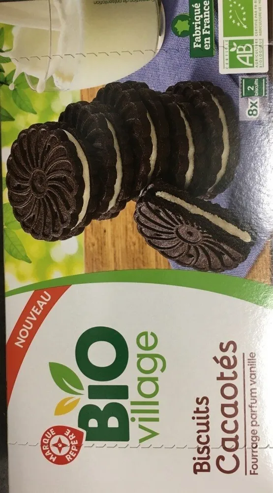 Biscuits cacaotés bio fourrés parfum vanille
