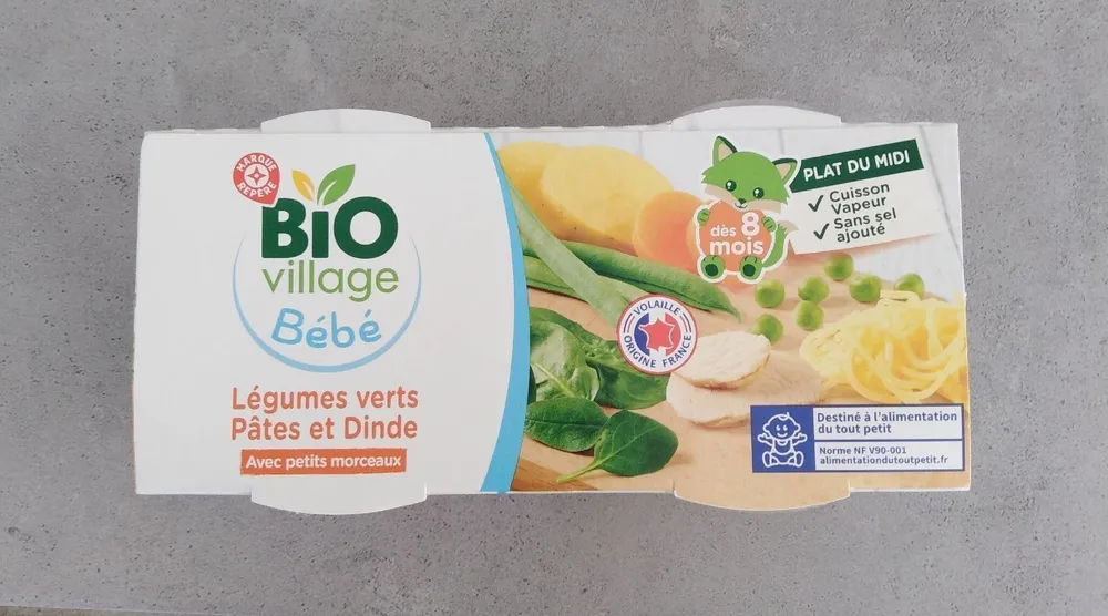 Lugumes verts pâtes et dinde avec petits morceaux