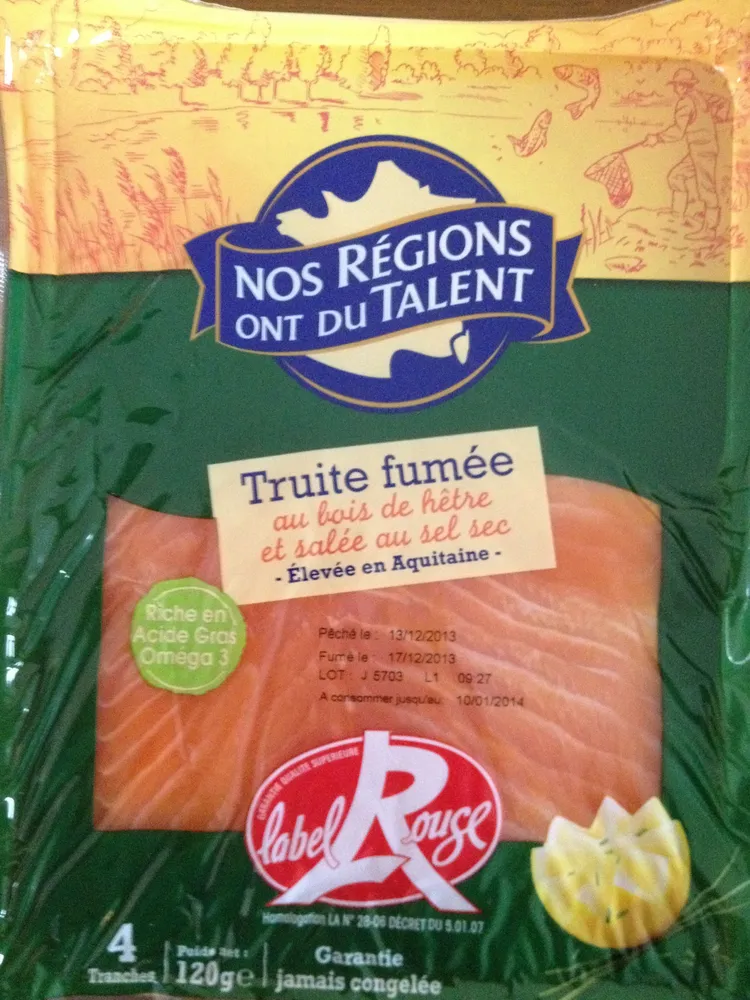 Truite fumée au bois de hêtre label Rouge (4 tranches) 120 g
