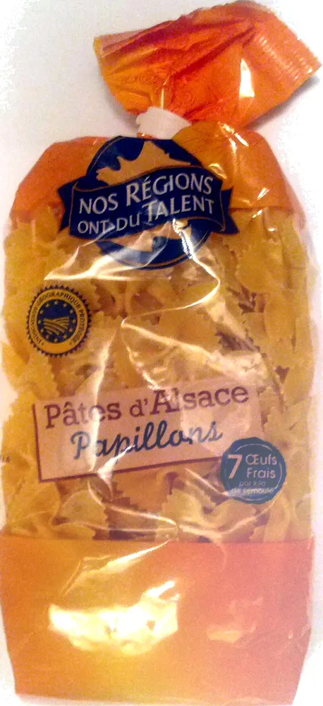 Pâtes d'Alsace Papillons (7 Œufs Frais par kilo de semoule)