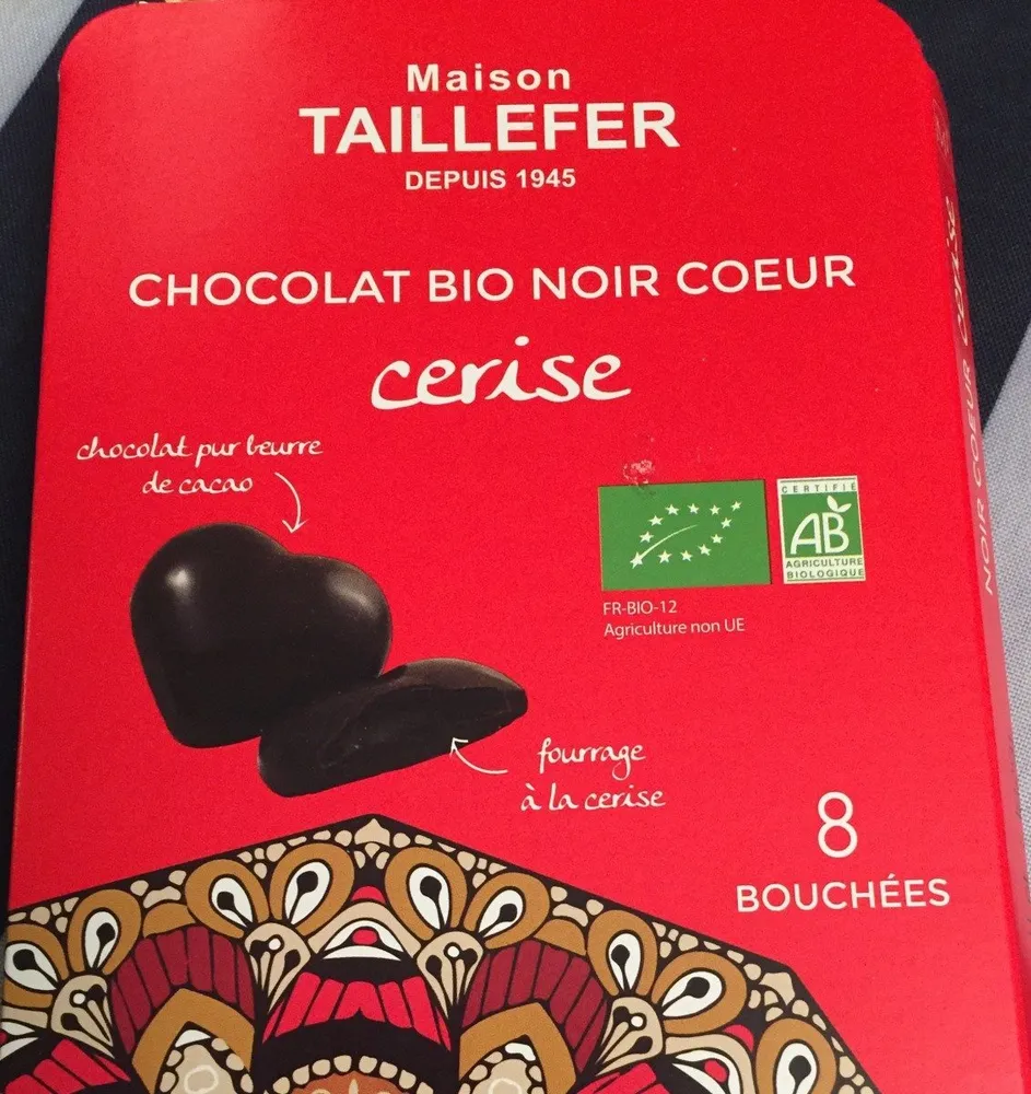 chocolat bio noir coeur cerise