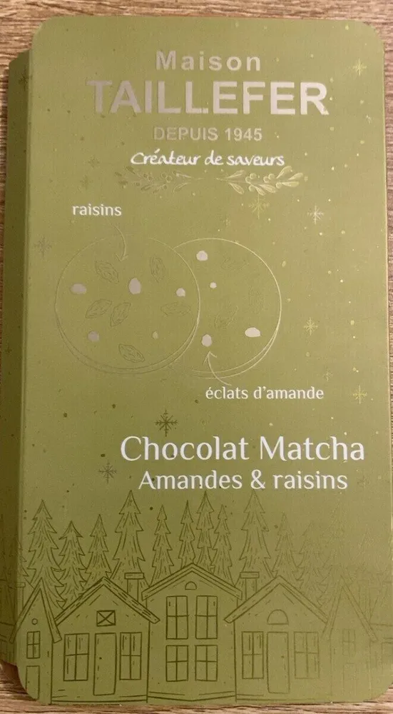 Chocolat matcha amandes et raisins