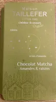 Chocolat matcha amandes et raisins