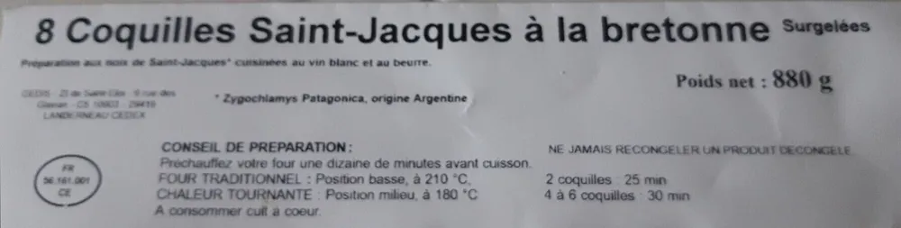 8 Coquilles Saint-Jacques à la bretonne