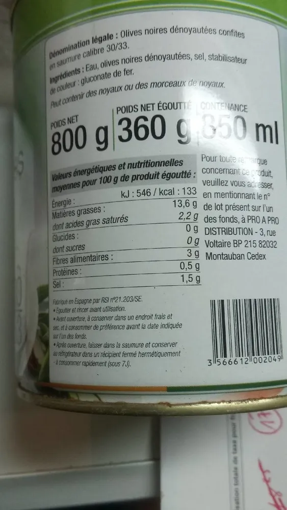 Olives noires dénoyautées