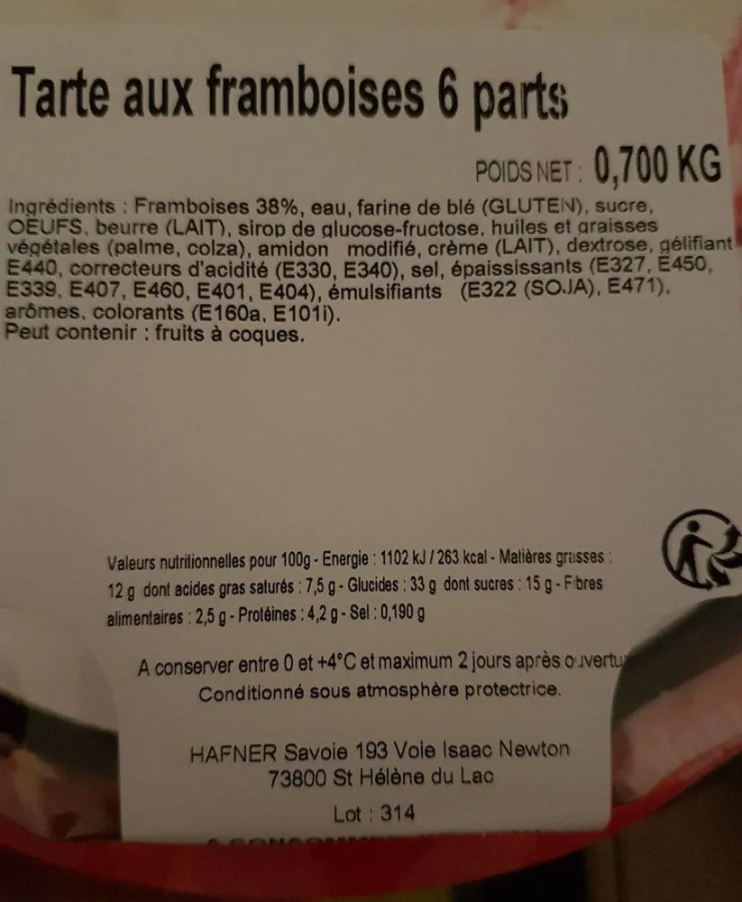 Tarte aux framboises 6 parts