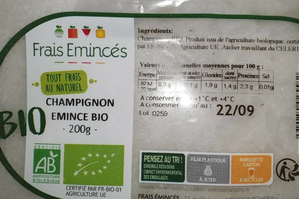 Champignons émincés bio