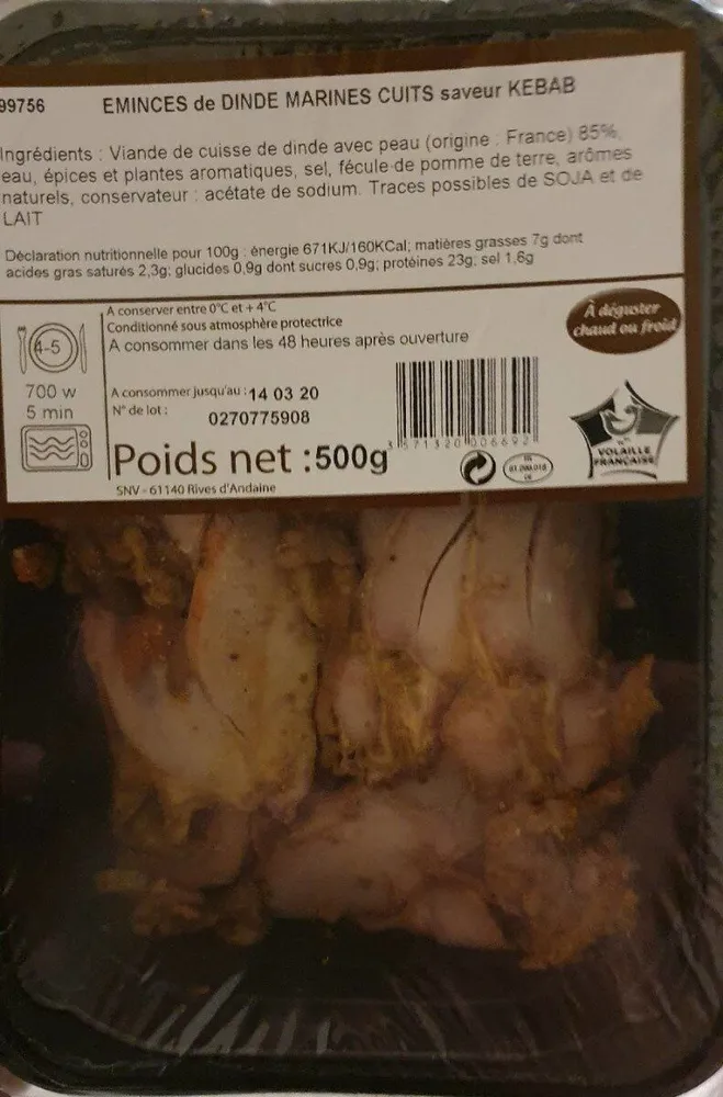 Émincé de dinde marinés cuits