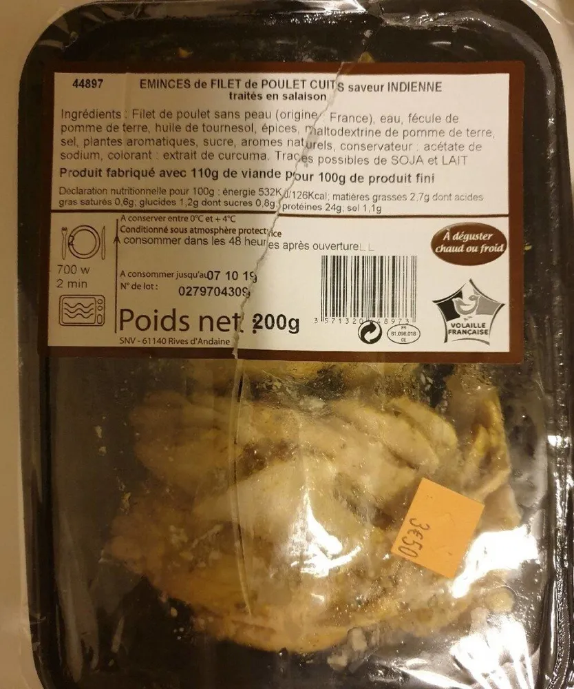 Émincés filet de poulet cuits (indiens)