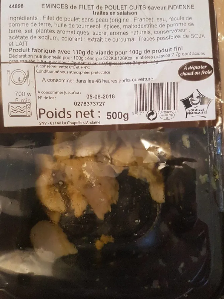 Émincés de filet de poulet cuits saveur indienne