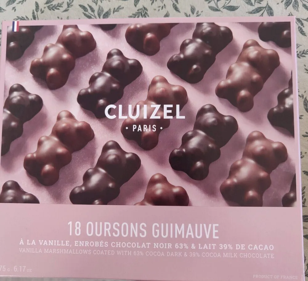 18 OURSONS GUIMAUVE A LA VANILLE, ENROBES CHOCOLAT NOIR 63% & LAIT 39% DE CACAO