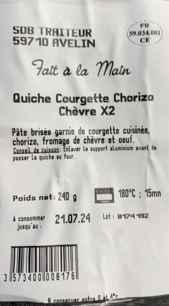 Quiche courgette chorizo chèvre