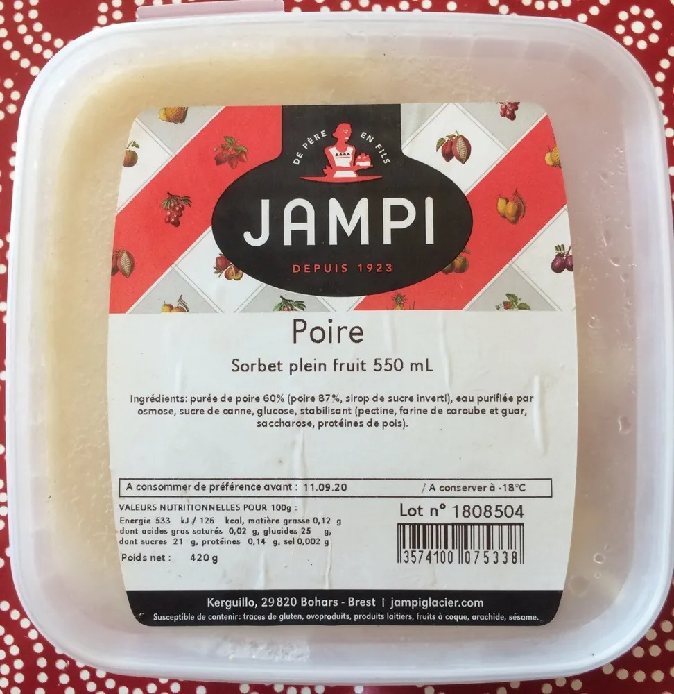 Sorbet plein fruit poire