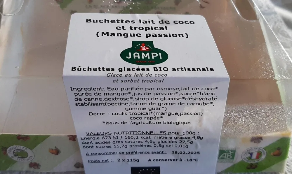 Bûchettes lait de coco et tropical