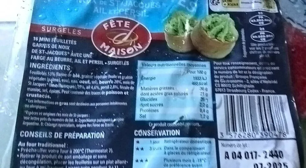 Feuilletés noix de st jacques ail et persil