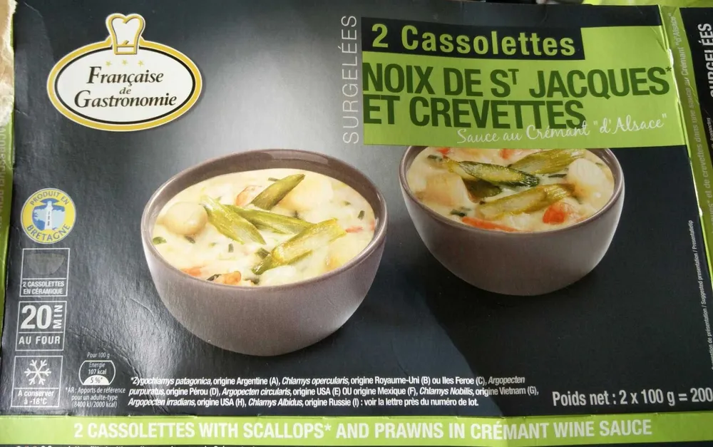 2 Cassolettes noix de St Jacques et crevettes