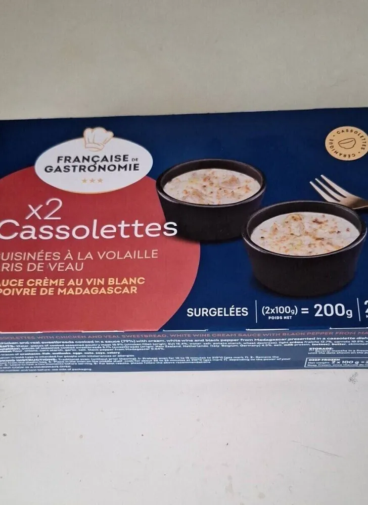 Cassolettes à la volaille française de gastronomie