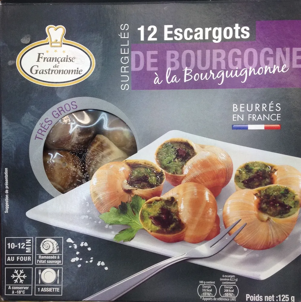 12 escargots de Bourgogne à la bourguignonne surgelés