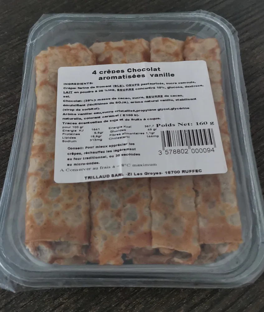 4 crepes chocolat aromatisees vanille