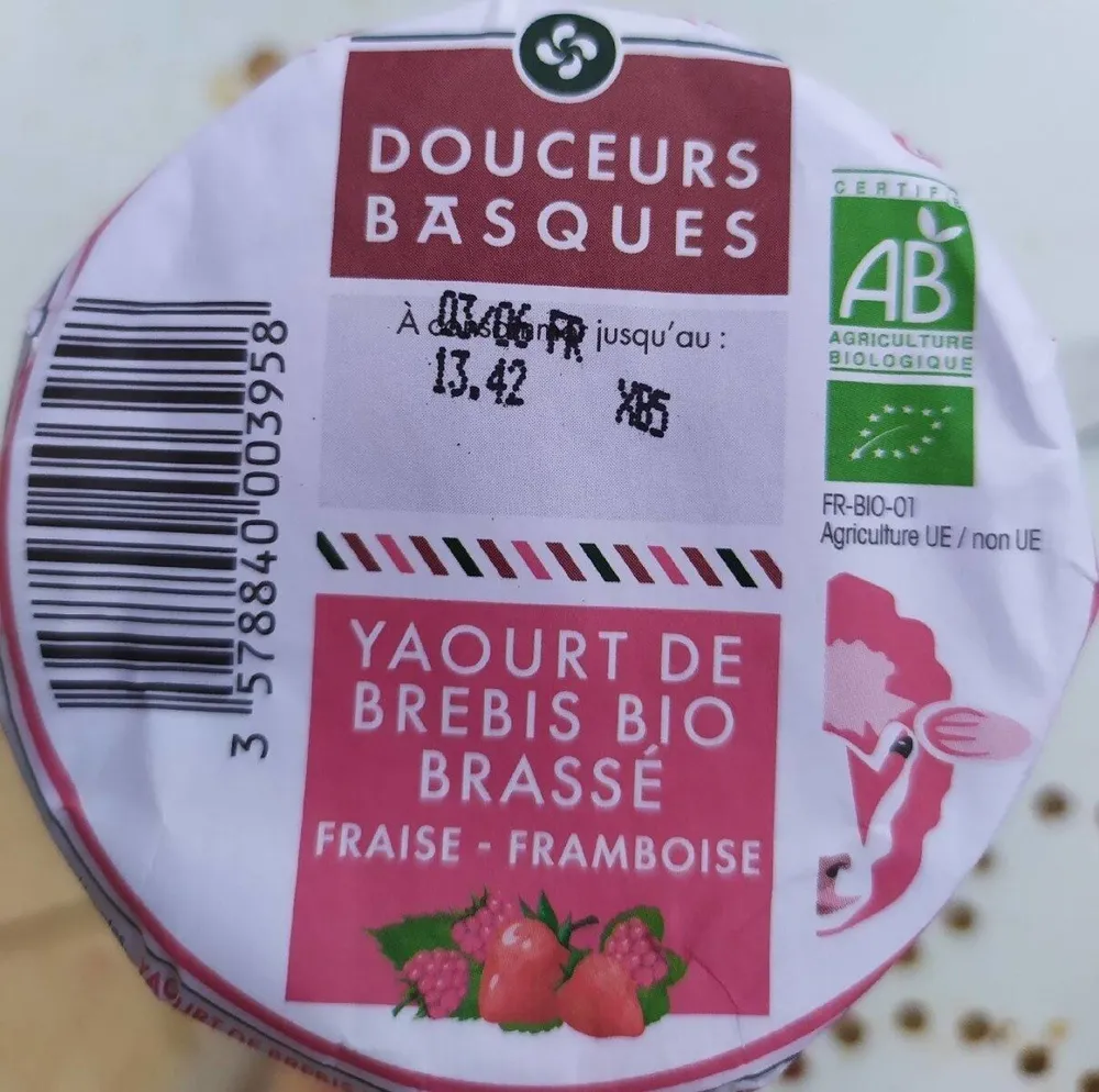 Yaourt de brebis bio brassé fraise framboise