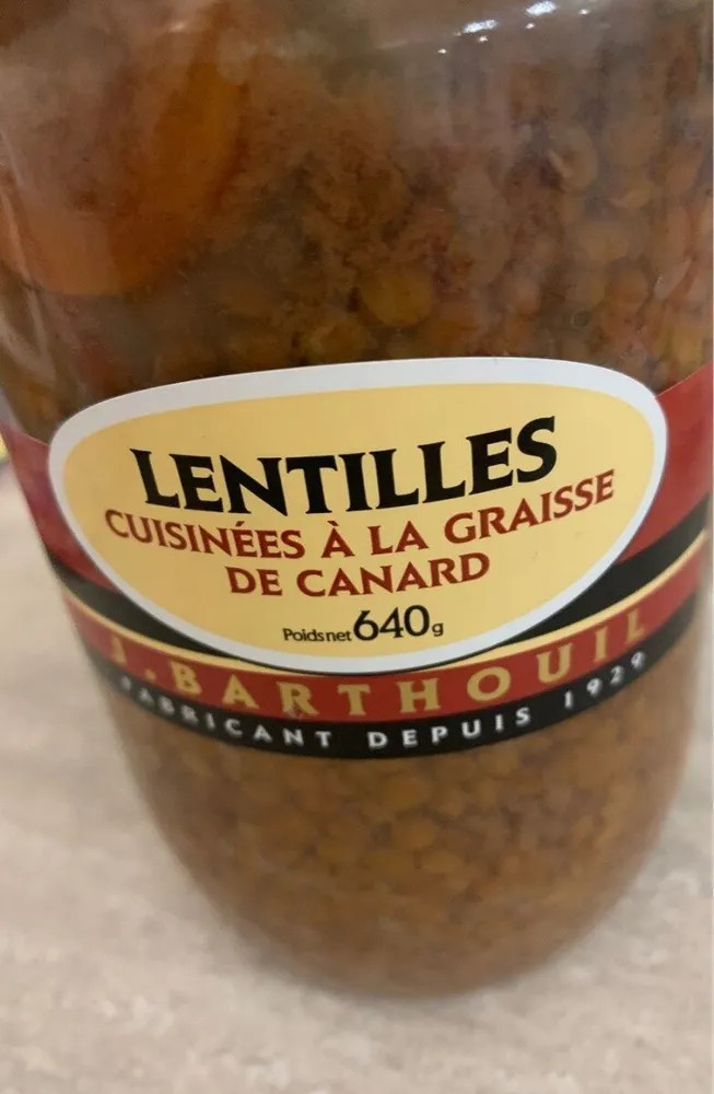 Lentilles cuisinées à la graisse de canard