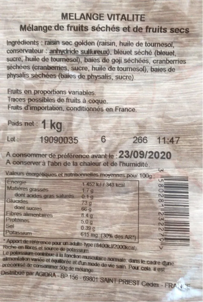 Mélange Vitalité fruits secs