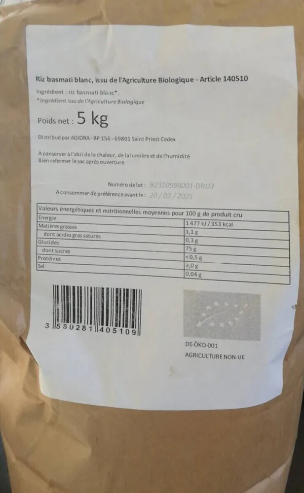 Riz basmati blanc Bio
